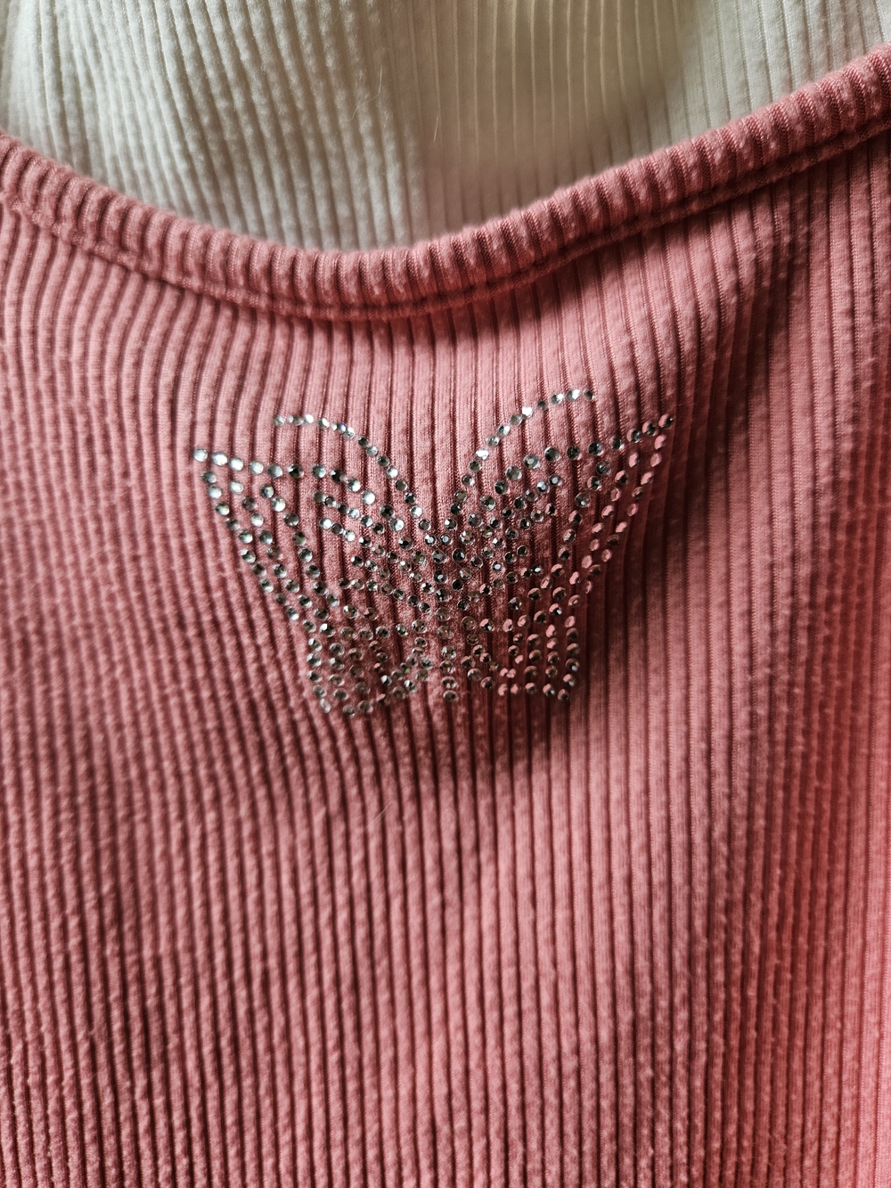 Pink Ribbed Short-Sleeve Top with White Tank Layer - Picture 2 of 4